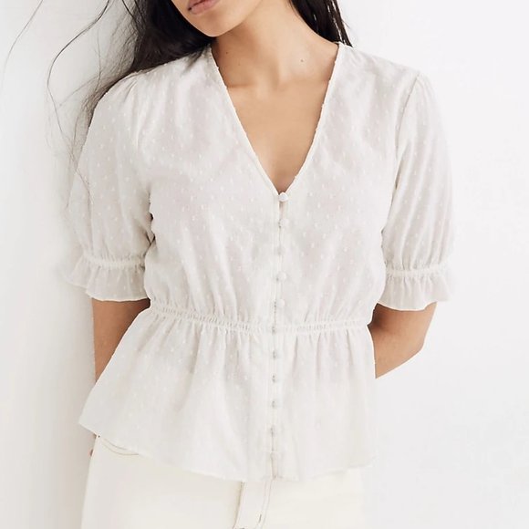 MADEWELL V-Neck Peplum Popover Top in Clipdot - Picture 1 of 4